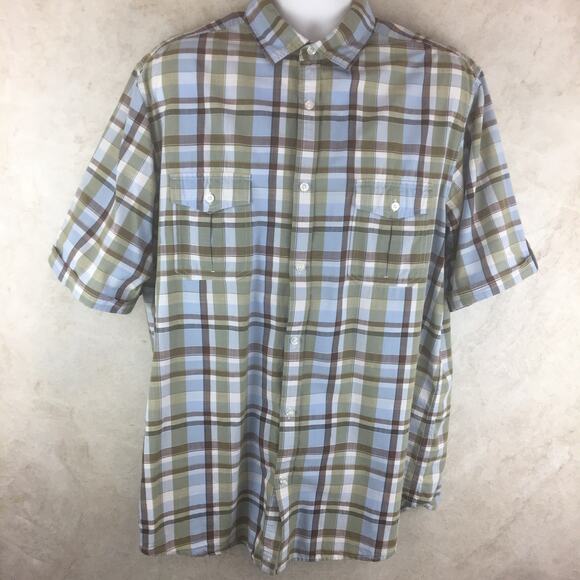 Claiborne Plaid Short-Sleeve Button-Up Shirt Men's Size LT (Large Tall) - Picture 1 of 16